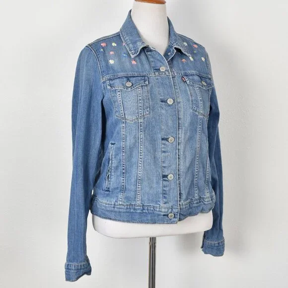 Levi's Flower Embroidered Denim Trucker Jacket - XL - Picture 7 of 10